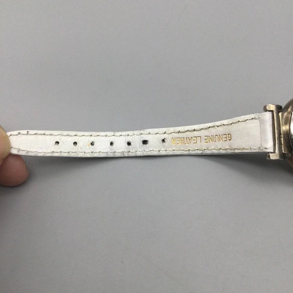 Vintage Gitano Womens Watch 30mm Skeleton Gold Dial White Leather New Battery
